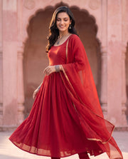 Solid Red Anarkali Set 4