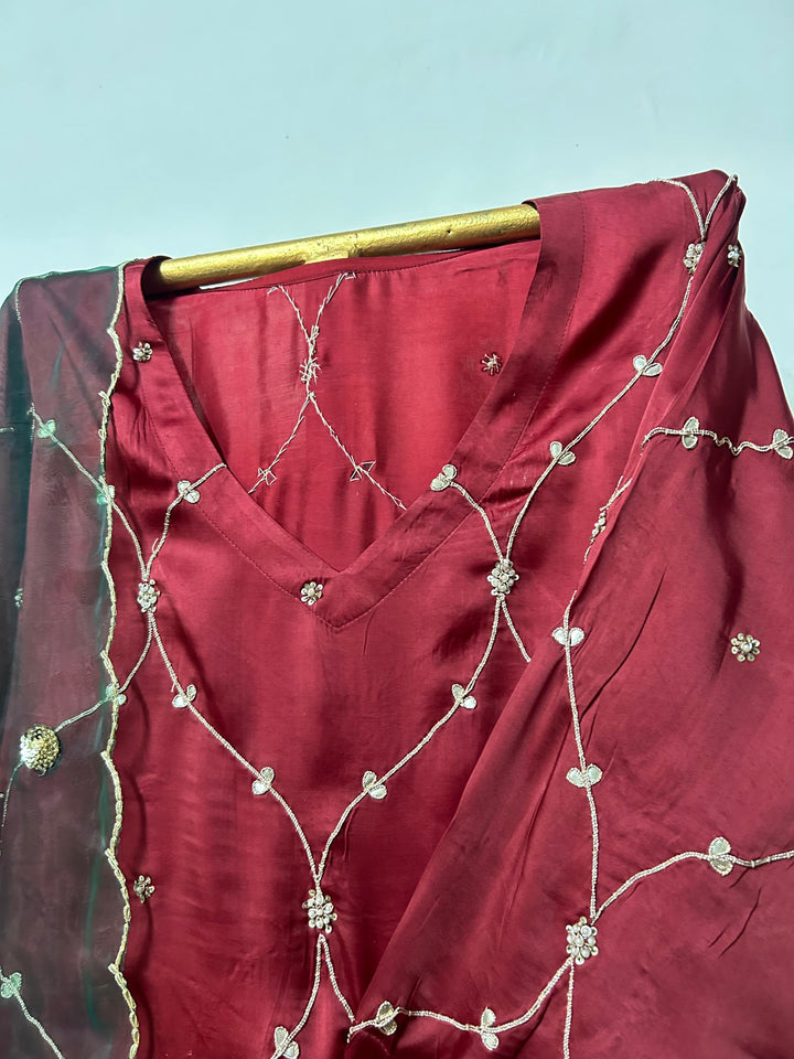 RUHA MAROON STRAIGHT SET Gulabo Jaipur