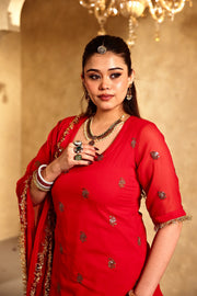 Saqi Red Georgette Embroidered Sharara Set With Dupatta - view 4