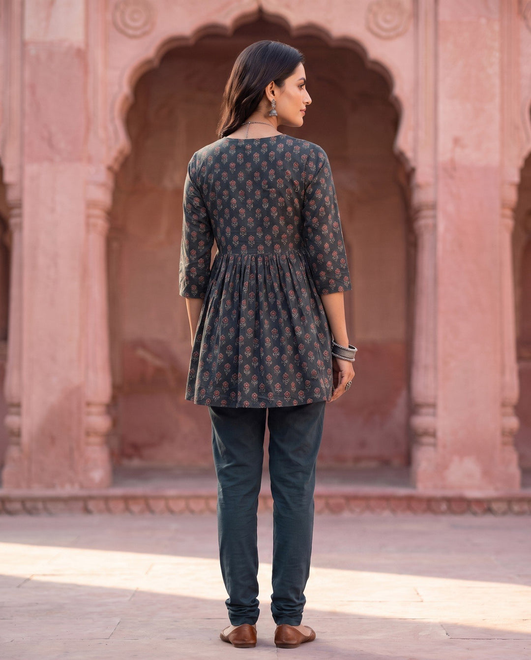 Teal Ajrakh Peplum Kurta – back view