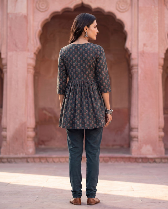 Teal Ajrakh Peplum Kurta