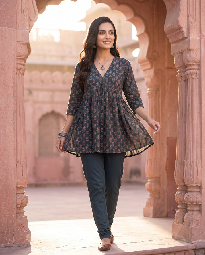 Teal Ajrakh Peplum Kurta – styled look