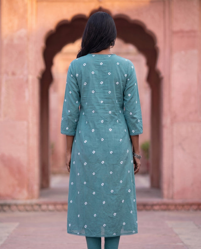 Teal Bandhani Kurta