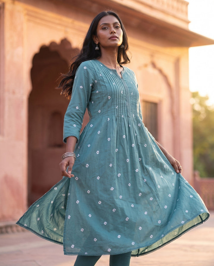 Teal Bandhani Kurta – styled look