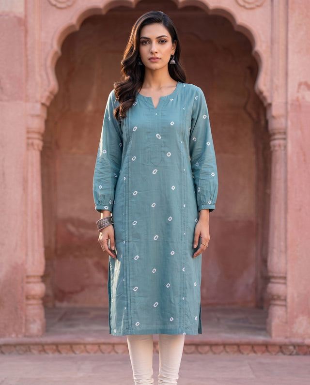 Teal Bandhani Straight Kurta