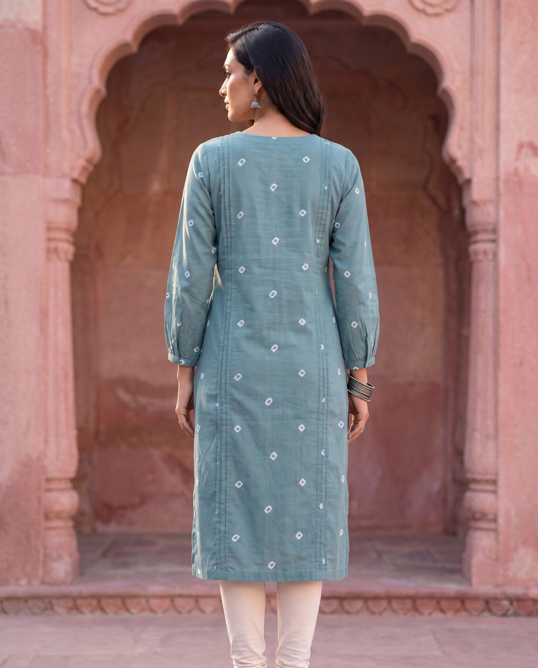 Teal Bandhani Straight Kurta – back view