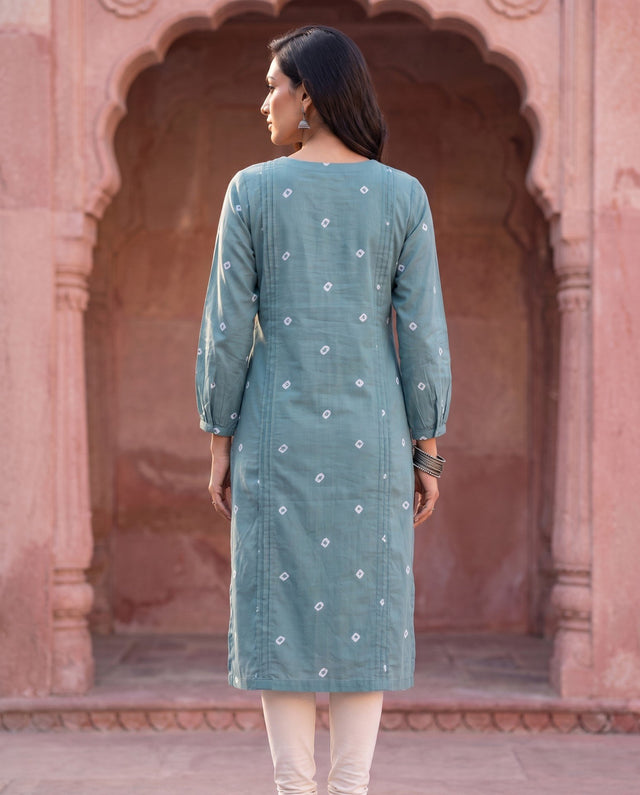 Teal Bandhani Straight Kurta