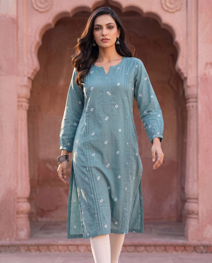 Teal Bandhani Straight Kurta – styled look