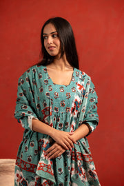 Zoya Teal Pure Cotton Anarkali Suit Set 2