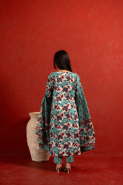 Zoya Teal Pure Cotton Anarkali Suit Set 3