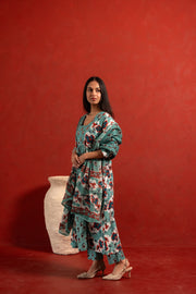Zoya Teal Pure Cotton Anarkali Suit Set 4