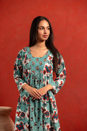 Zoya Teal Pure Cotton Anarkali Suit Set 5