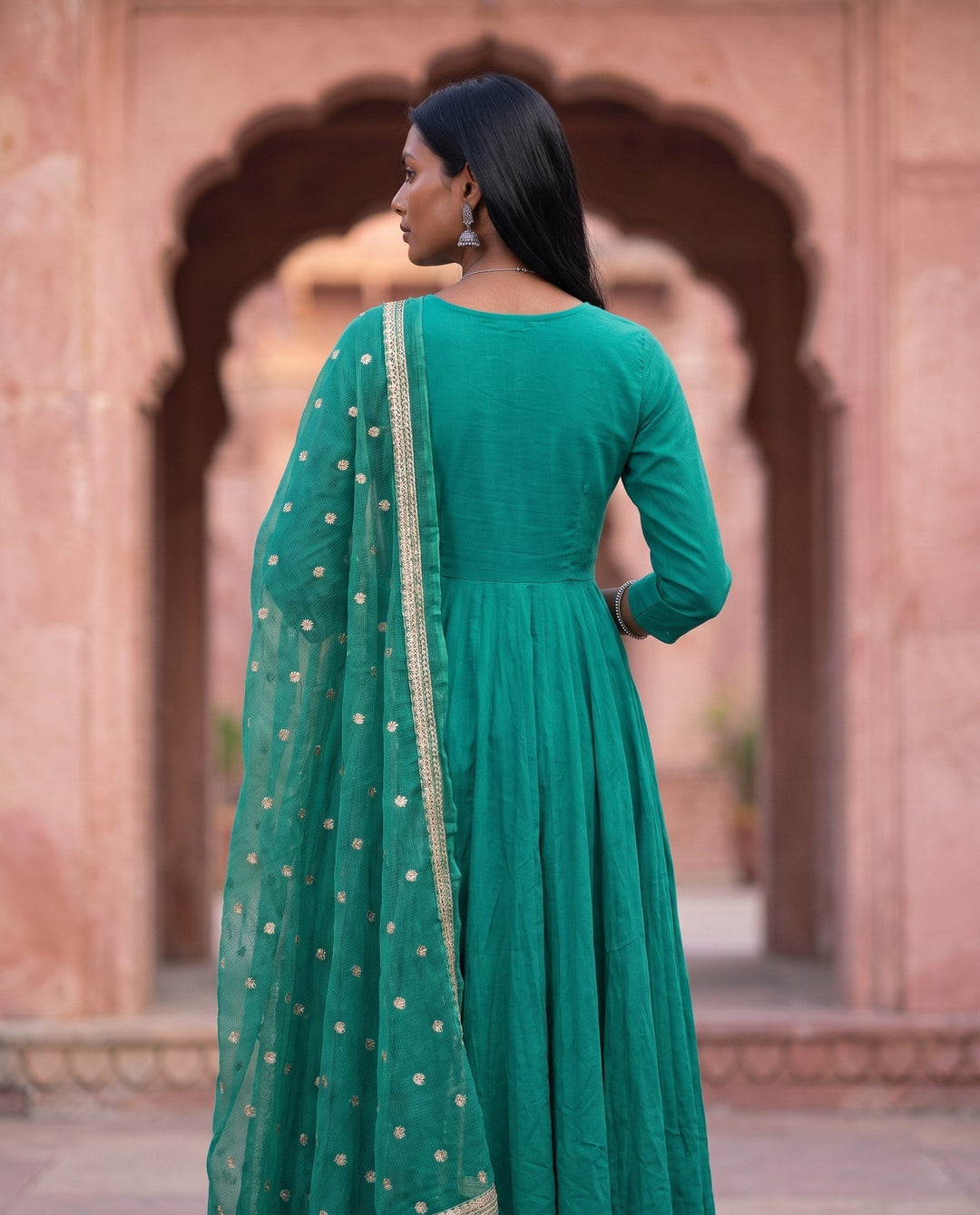 Teal Green Anarkali Set – back view