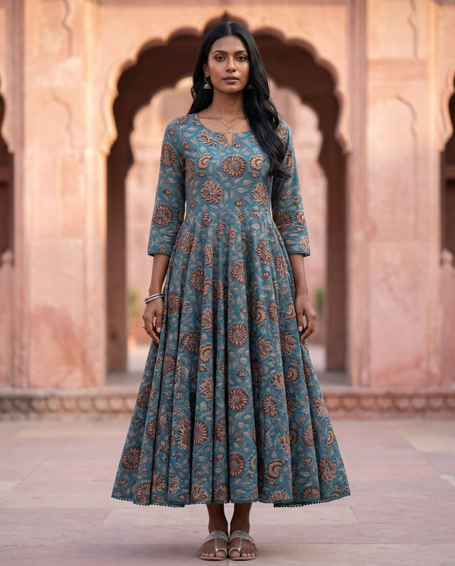 Teal Kalamkari Anarkali