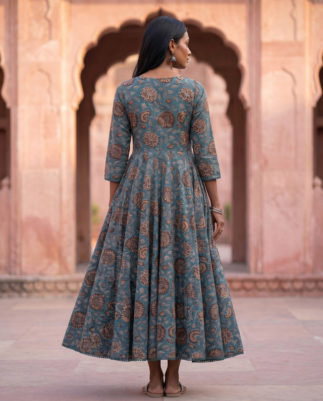 Teal Kalamkari Anarkali