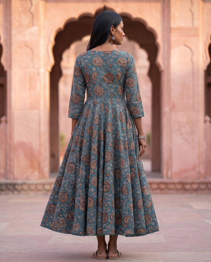 Teal Kalamkari Anarkali – back view