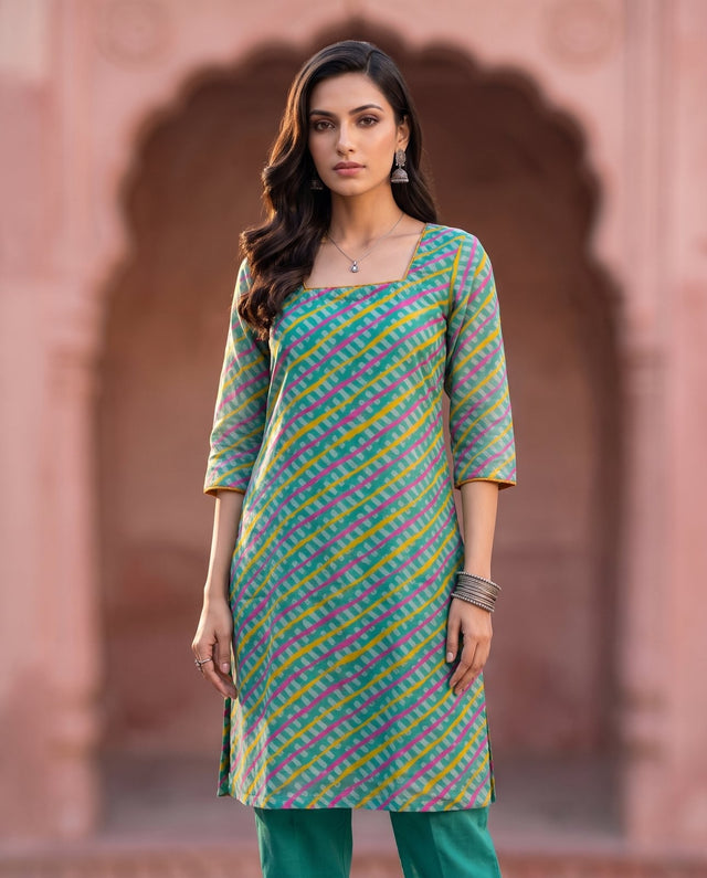 Teal Leheriya Co-ord Set