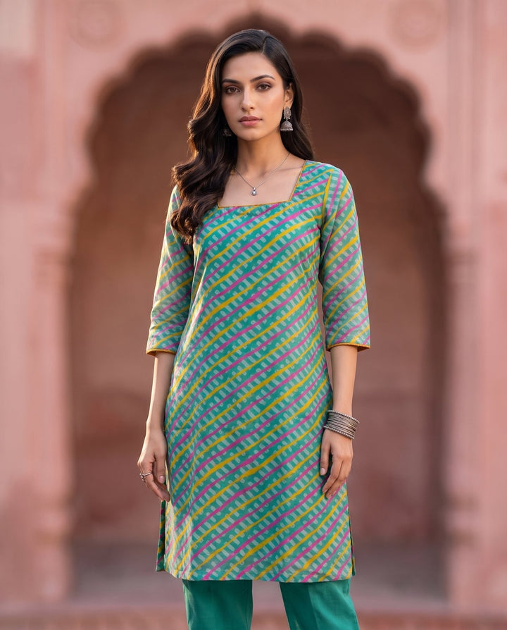 Teal Leheriya Co-ord Set – front view