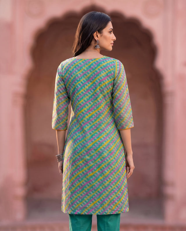 Teal Leheriya Co-ord Set