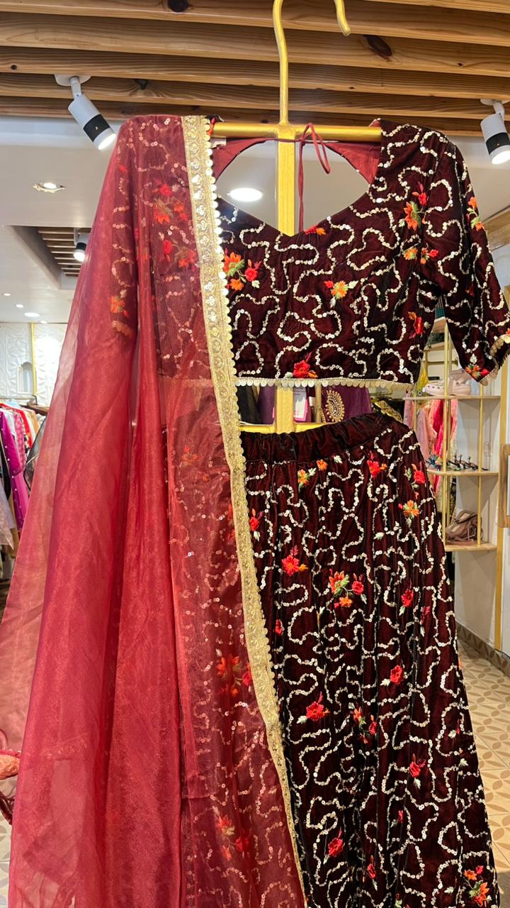 RUHAAN MAROON VELVET LEHENGA SET Gulabo Jaipur