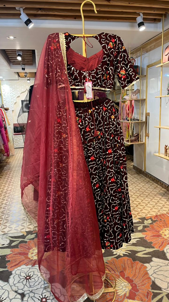 RUHAAN MAROON VELVET LEHENGA SET Gulabo Jaipur