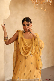 Hunar Mango Gota Lace Georgette Straight Kurta Set With Dupatta - view 5