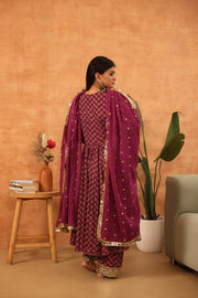 Disha Purple Hand Block Print Anarkali Set With Doriya Dupatta - view 6