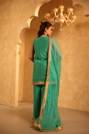 Mikka Green Sleeveless Chanderi Mirror Work Kurta Set With Chiffon Dupatta - view 5
