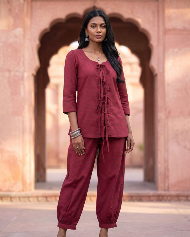 Wine Tie-Front Co-ord Set
