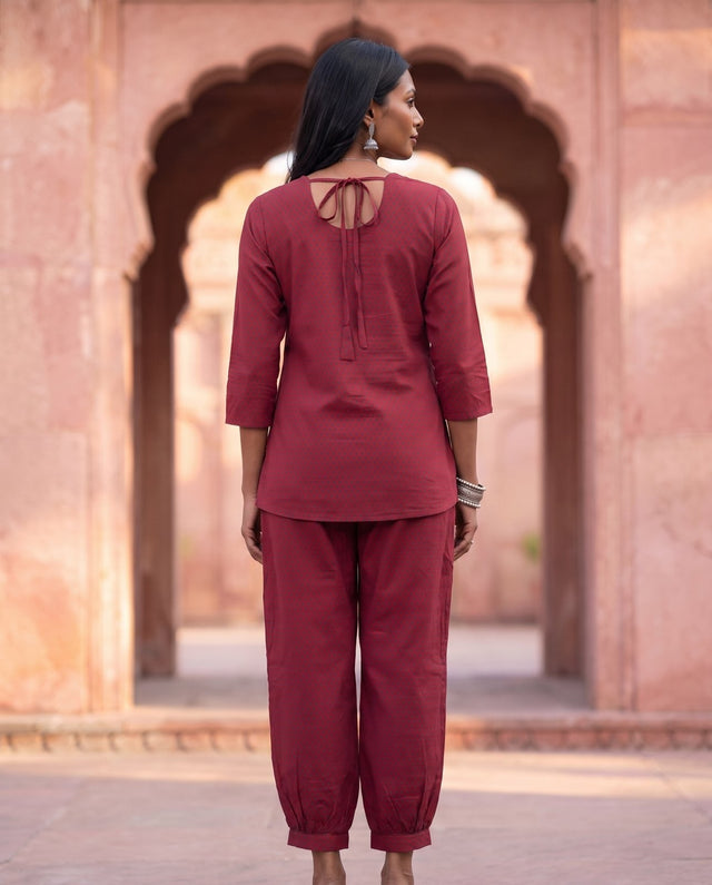 Wine Tie-Front Co-ord Set