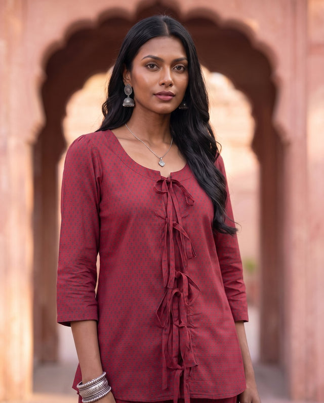 Wine Tie-Front Co-ord Set