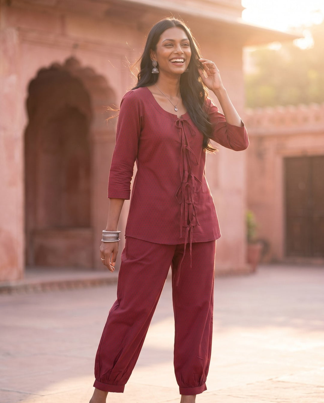 Wine Tie-Front Co-ord Set – styled look