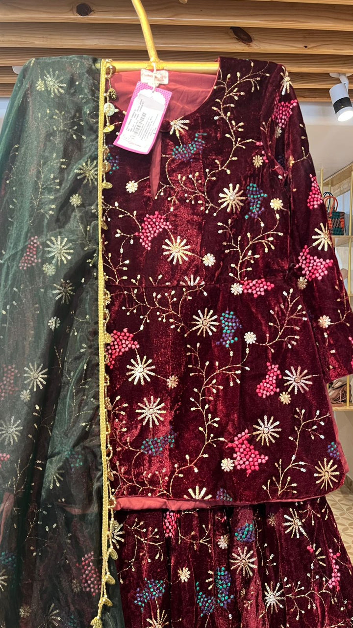 REEM MAROON VELVET LEHENGA SET Gulabo Jaipur
