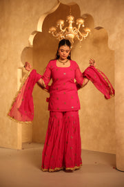 Saqi Pink Georgette Embroidered Sharara Set With Dupatta - view 3