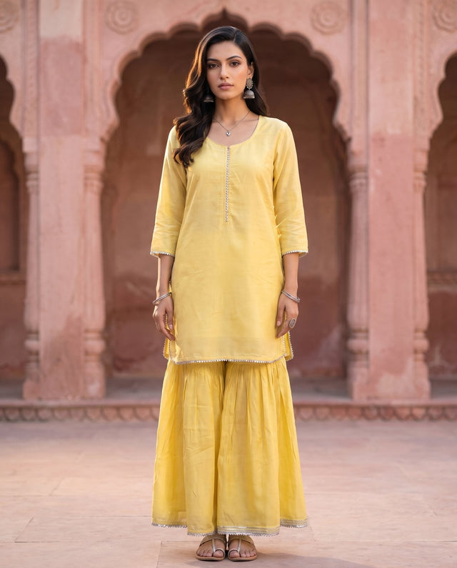 Yellow Gota Sharara Co-ord Set