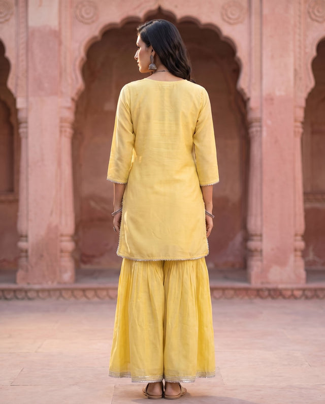 Yellow Gota Sharara Co-ord Set