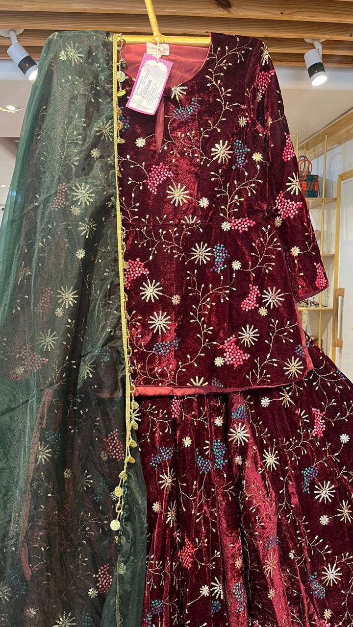REEM MAROON VELVET LEHENGA SET Gulabo Jaipur