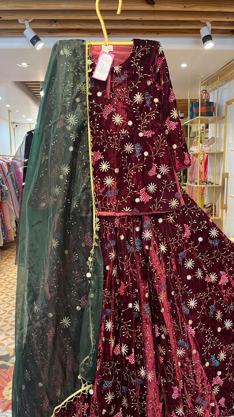 REEM MAROON VELVET LEHENGA SET Gulabo Jaipur