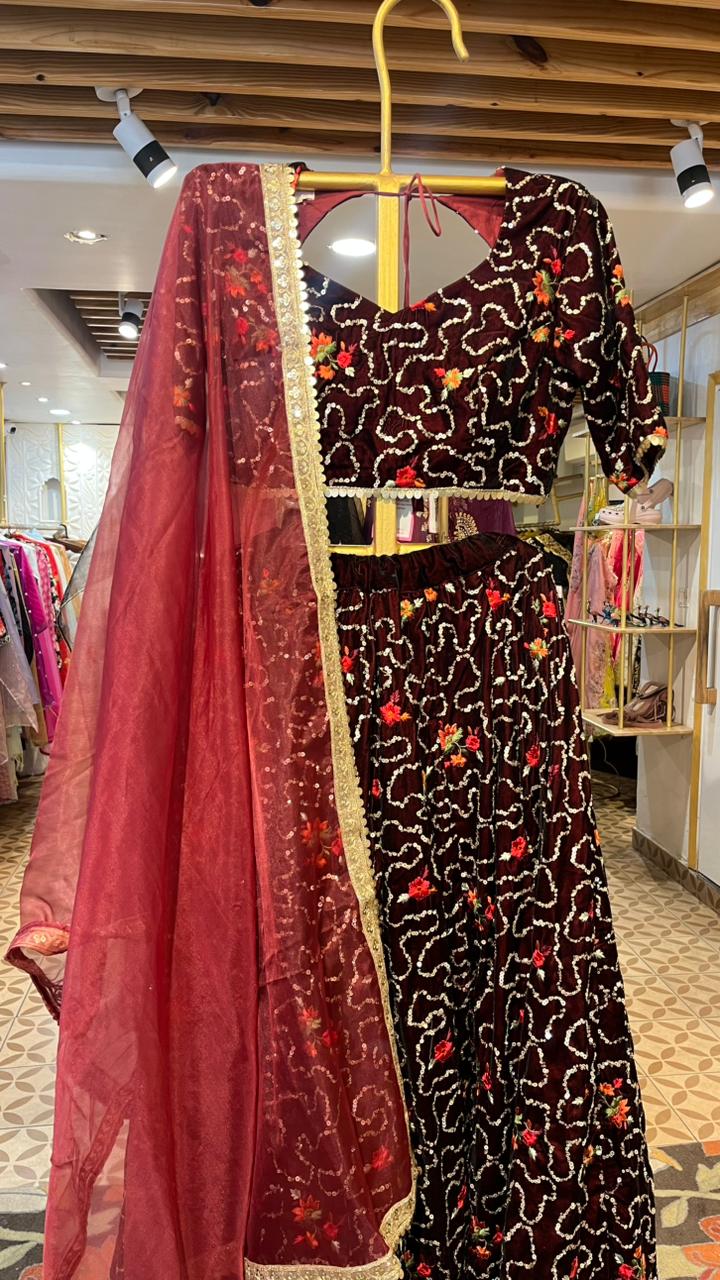 RUHAAN MAROON VELVET LEHENGA SET Gulabo Jaipur