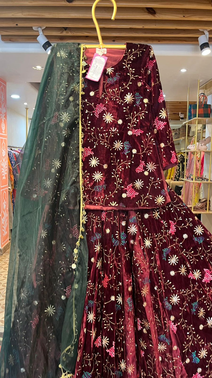 REEM MAROON VELVET LEHENGA SET Gulabo Jaipur
