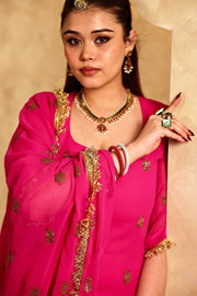 Saqi Pink Georgette Embroidered Sharara Set With Dupatta - view 6