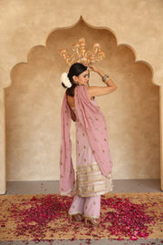 Hunar Pink Gota Lace Georgette Straight Kurta Set With Dupatta - view 2