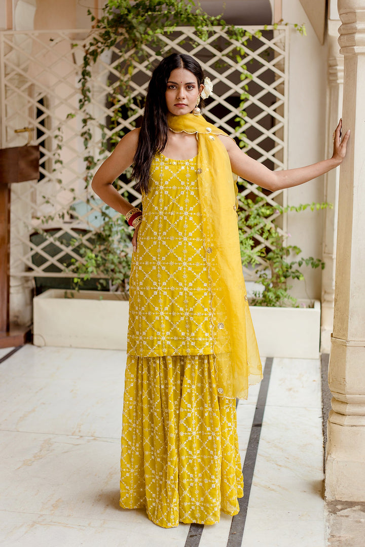 BAHAAR YELLOW SHARARA SET