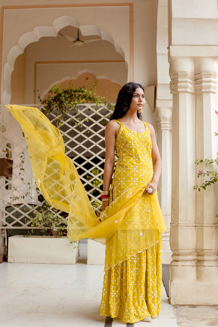 BAHAAR YELLOW SHARARA SET