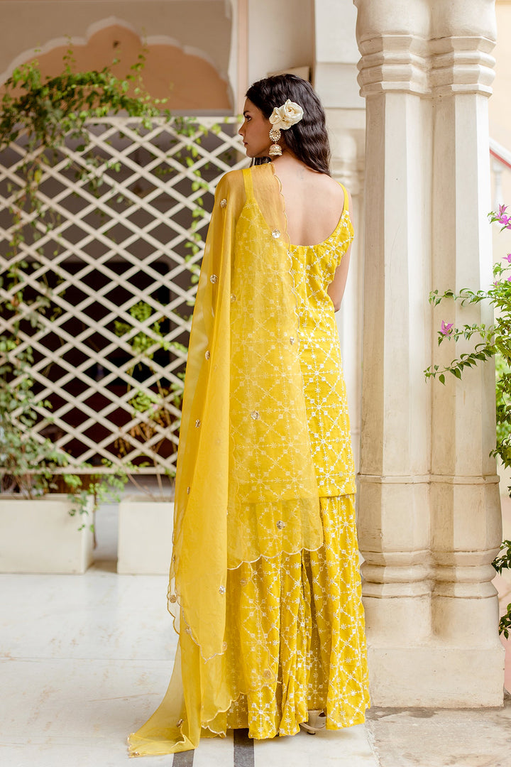BAHAAR YELLOW SHARARA SET