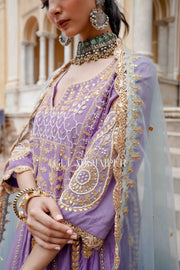Gota Patti Afri Set With Block Printed Pants Anarkali Set And Organza Dupatta Purple 6