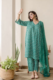 Anjuli Green Straight Kurta Set 6