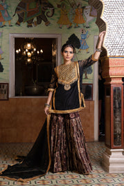 Gota And Zari Asmaan Black Cotton Sharara Set  With Organza Dupatta 3