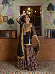 Gota And Zari Asmaan Black Cotton Sharara Set  With Organza Dupatta 2
