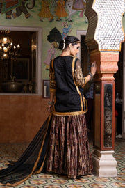 Gota And Zari Asmaan Black Cotton Sharara Set  With Organza Dupatta 4